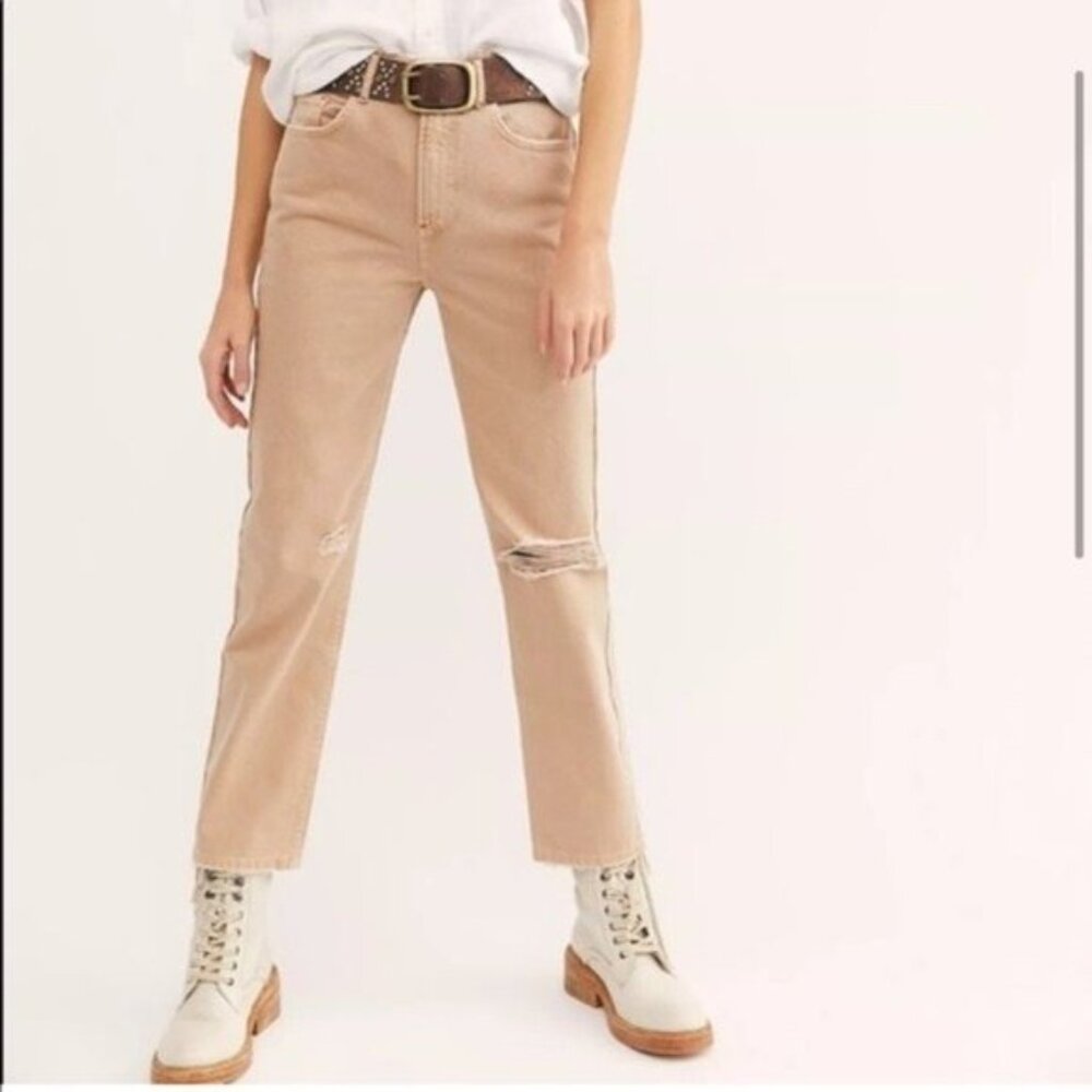 Free People Tan Dakota Straight Jeans